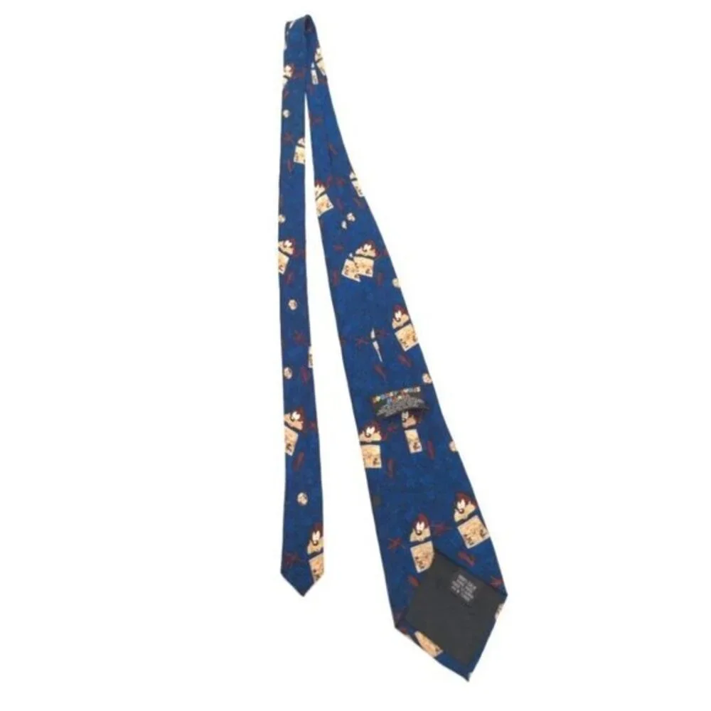 Taz‎ Looney Tunes Tie Necktie Silk Blue 60 Inch Tazmanian Devil